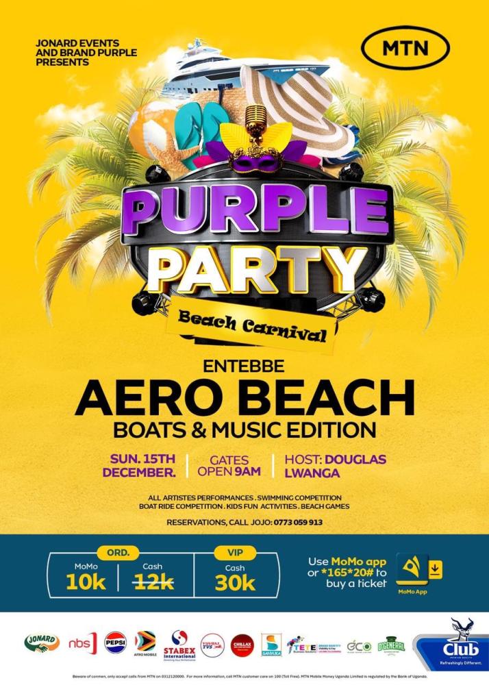Purple Party Beach Carnival Entebbe: boats & Music Edition
