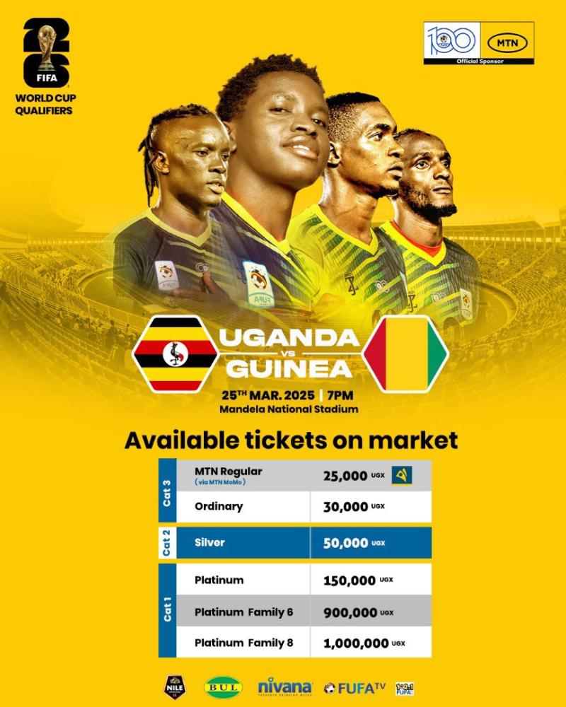 Uganda Cranes  vs Guinea: FIFA World Cup Qualifiers